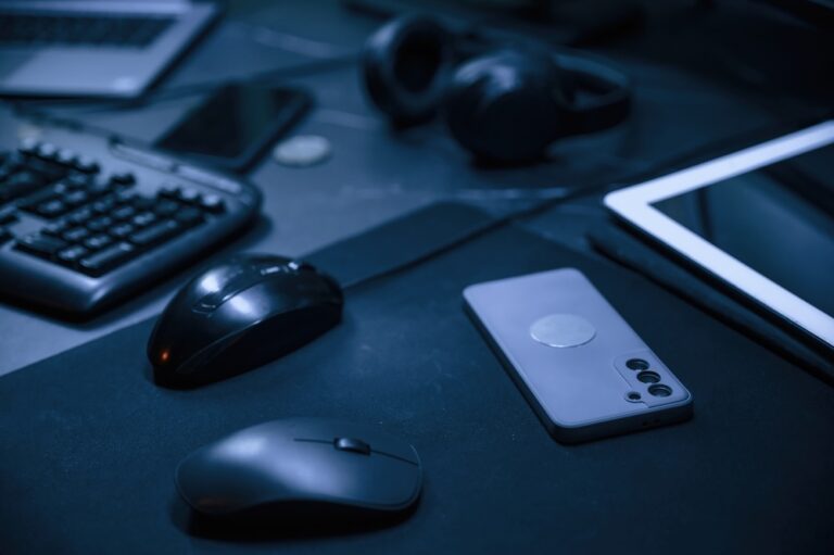 closeup of digital devices on a desk