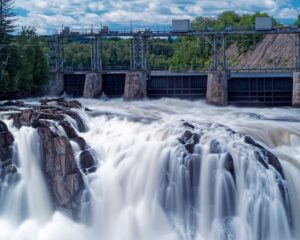 hydropower dam with water rushing down