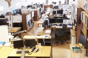 cluttered office full of waste