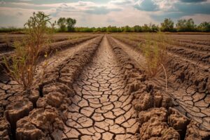 agriculture fields of grass dried and cracked from drought