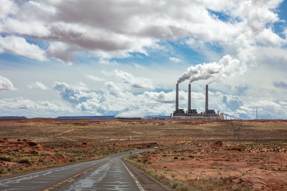 greenhouse gases in power plant being released