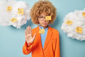 woman at work with post it notes causing a brain fog
