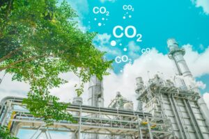 co2 in the sky with a factory beneath it
