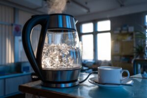 electric kettle boiling water for a cup of tea