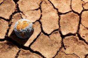 earth sitting on top of cracked dried out dirt caused from drought