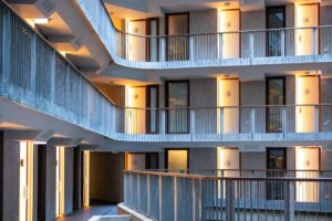 LED lights on above apartment door entrances