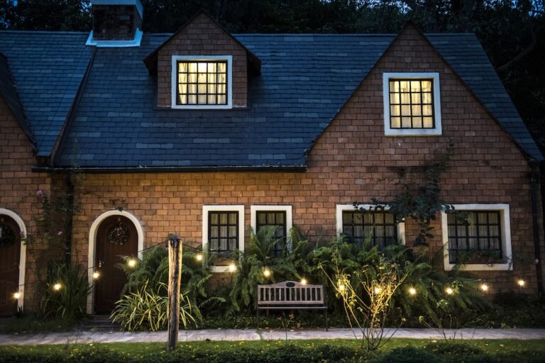 Decorative LED lights on a brick house