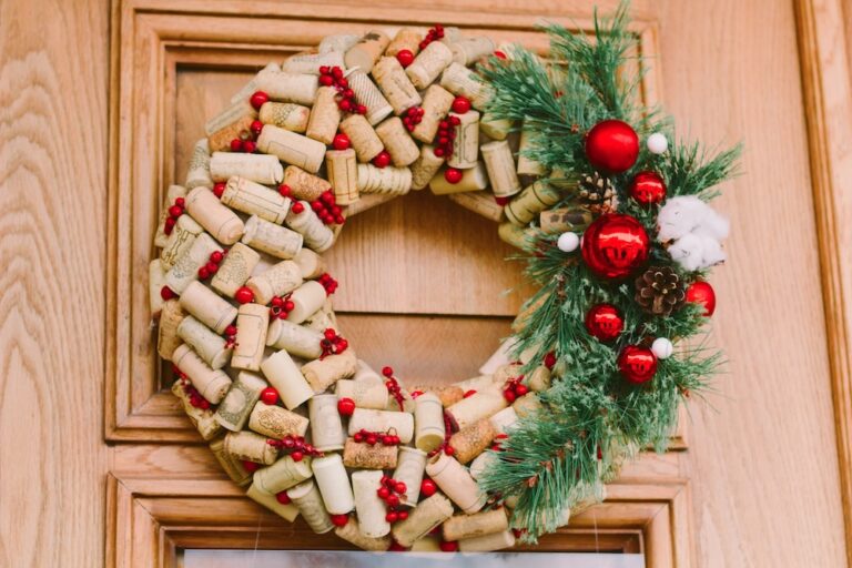 Holiday wreath made out of wine corks