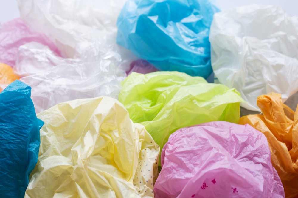 Different color plastic bags