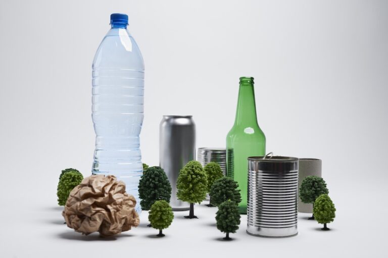 Concept of recycling garbage with small trees