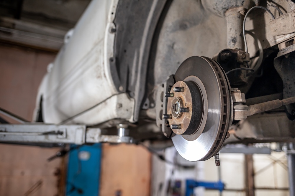 disc brake on a vehicle getting repaired
