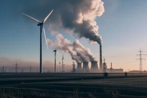 Wind turbine clean energy vs coal power plant