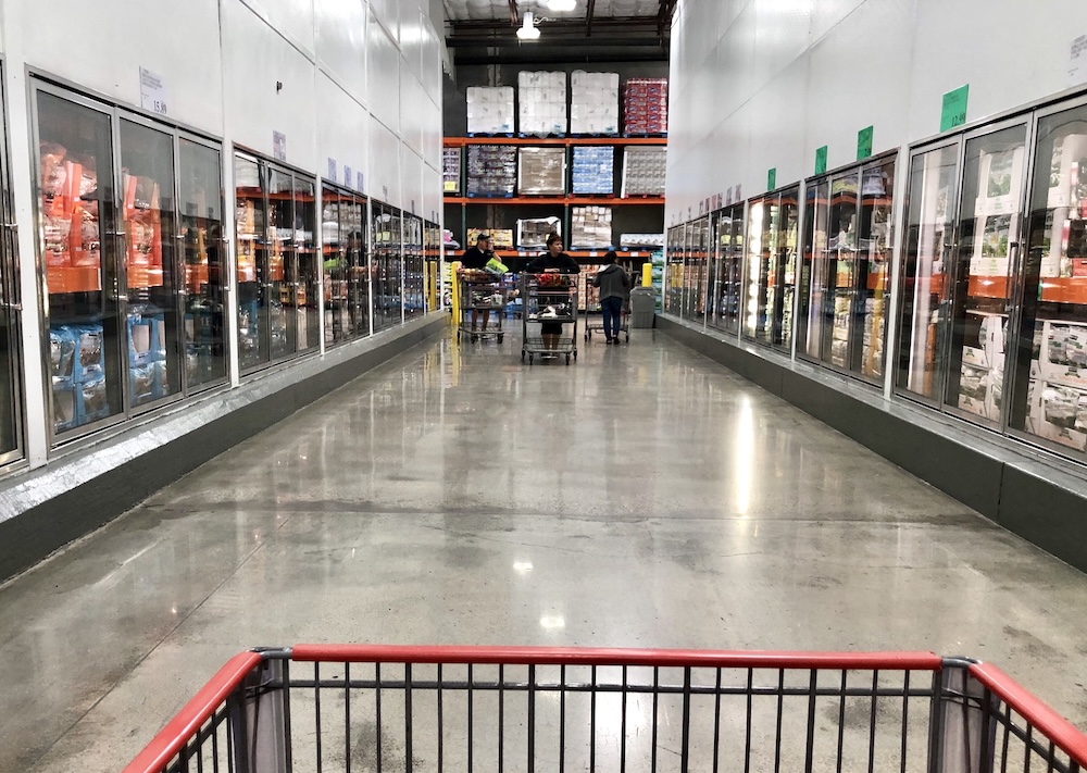 shopping cart going down isle in costco