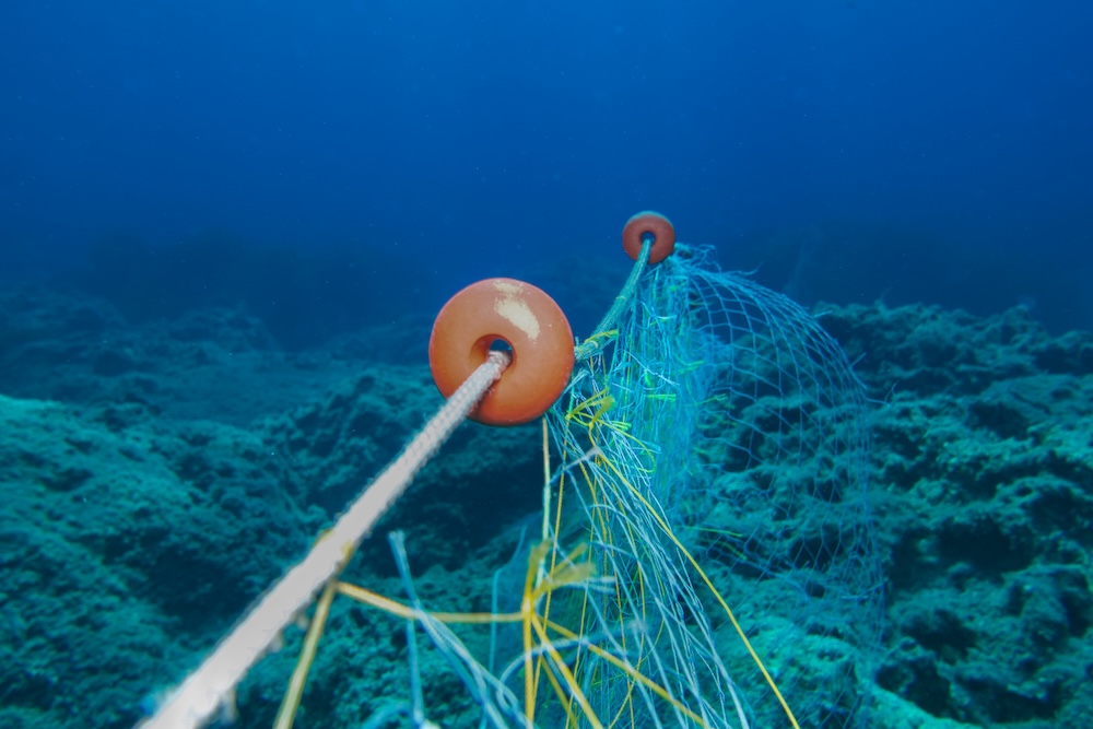 Fishing nets at the bottom of the ocean