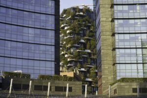 Modern living building in milan