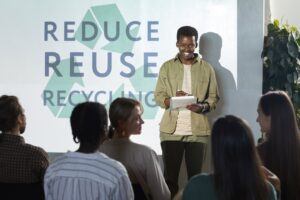 Woman giving a presentation on circular economy